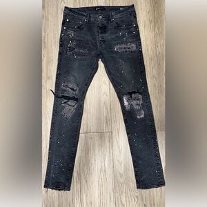 Purple Brand Multicolor Paint Splatter Distressed Jeans Dark Blue Size 30